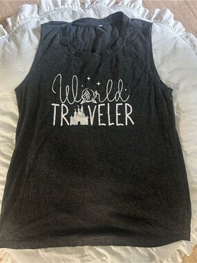 World Traveler Graphic Tank Top - dark grey